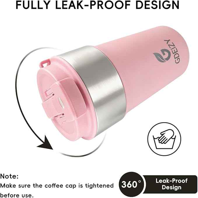 Insulated Coffee Mug, 17oz Stainless Steel Travel Mug with Flip-Top Straw Lid, Leak Proof Vacuum Insulated Tumbler, Reusable Coffee Cup for Hot & Cold Drinks, Pink