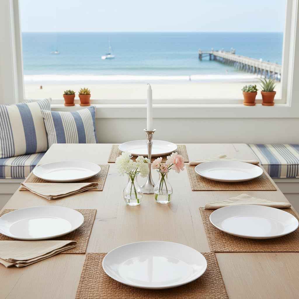 Melamine Plates Set of 6 – 9.5-Inch Unbreakable Stackable Dinner Plates,Lightweight & Easy-Clean White Dishees for Everyday Dining, Outdoor, Picnic, Camping, Dishwasher Safe