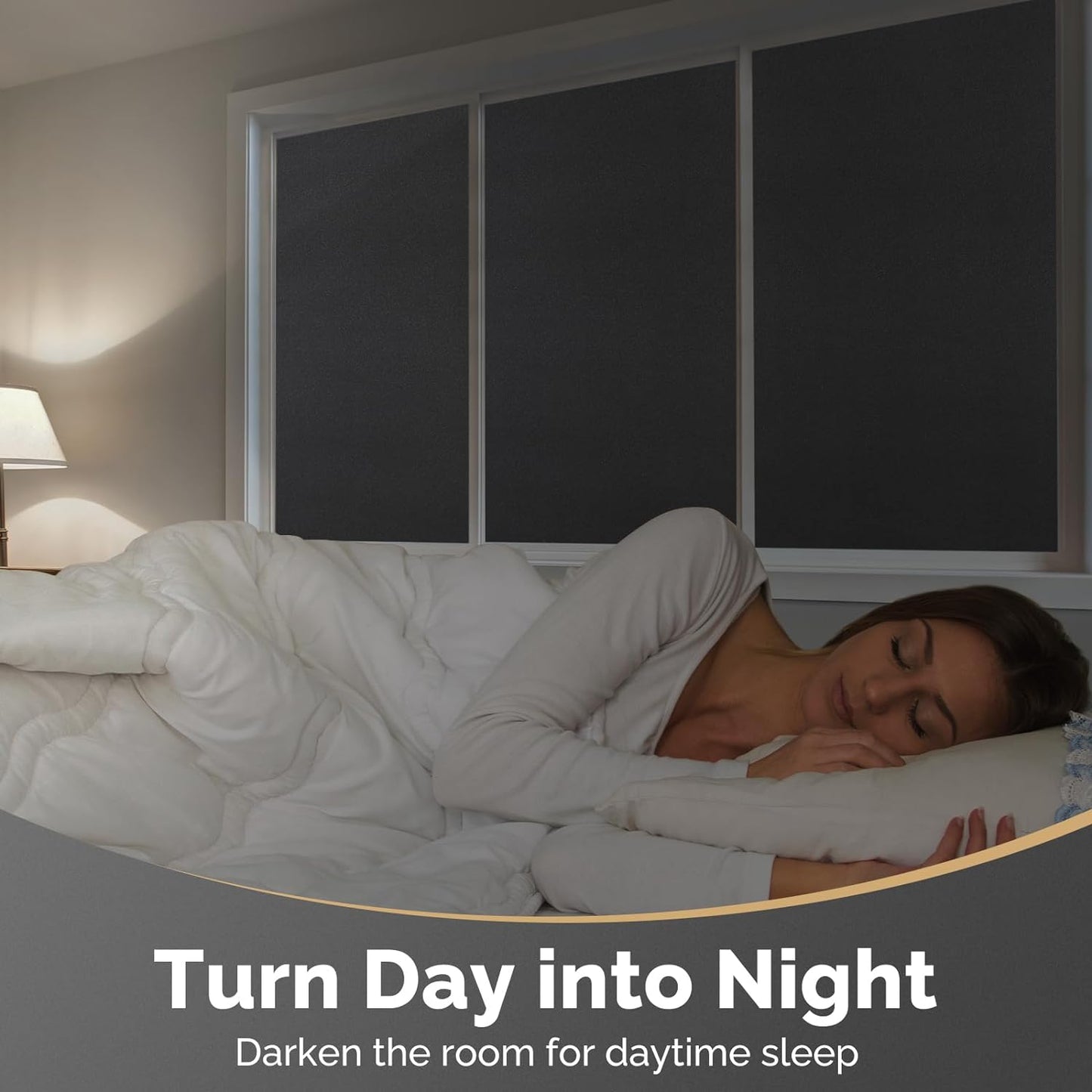 DOWELL Blackout Window Film, 100% Light Sun Blocking Static Cling Frosted Privacy Film for Glass, Heat Control Removable Window Tint, Room Darkening Cover for Day Sleep, Black, 23.6" x 157.5"