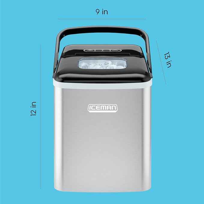 Iceman Dual-Size Countertop Ice Maker Machine, Portable, Creates 2 Cube Sizes in 6 Mins, Holds 1.3 lb. of Ice, Makes up to 26 lb in 24 Hours, Self-Cleaning Scoop Included, Stainless-Steel