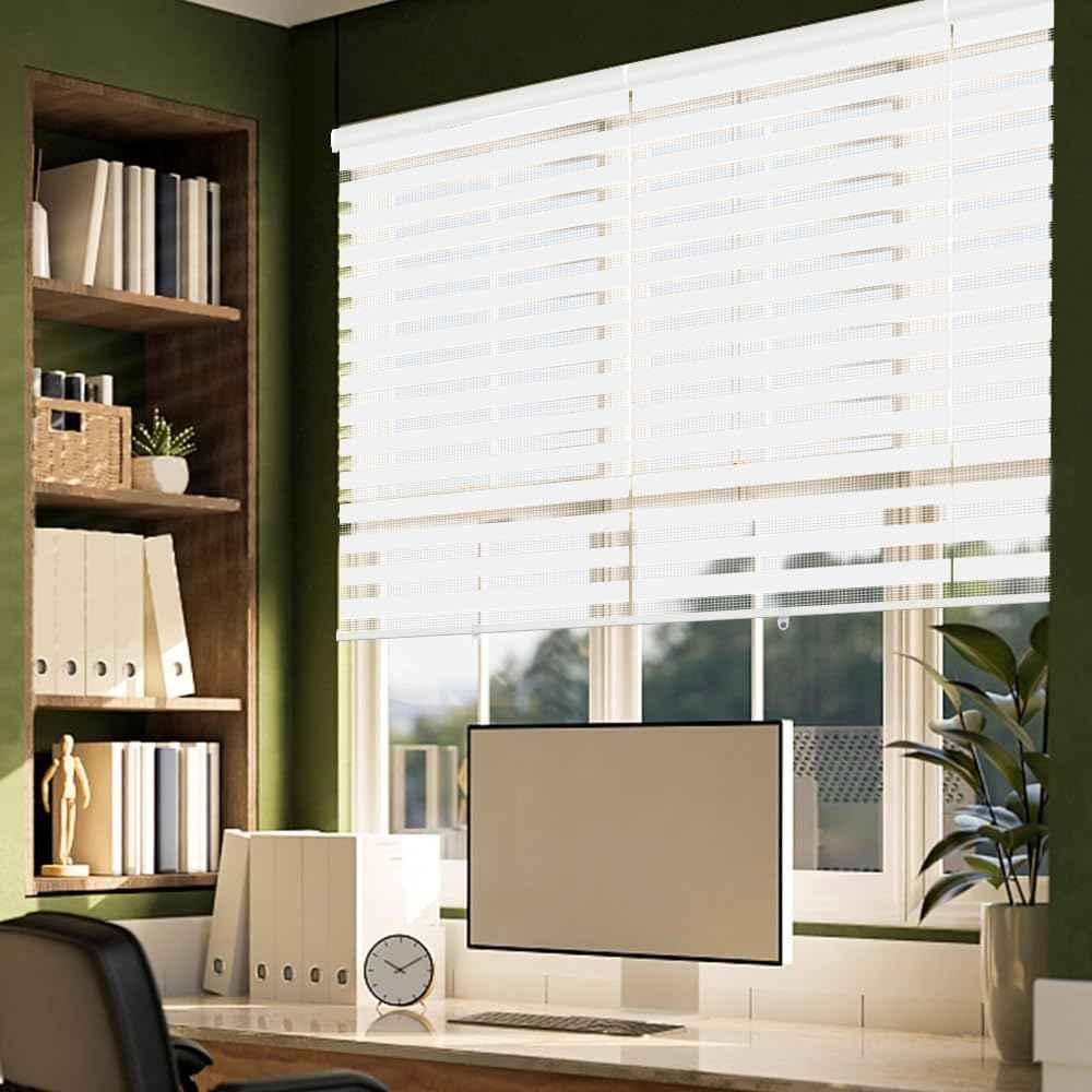 Kokorona Zebra Blinds Roller Shades Cordless Window Blinds with Valance Cover, Day and Night Sheer Shades Dual Layer Fabric for Light Control Light Filtering Privacy, White, 60" W X 72" H