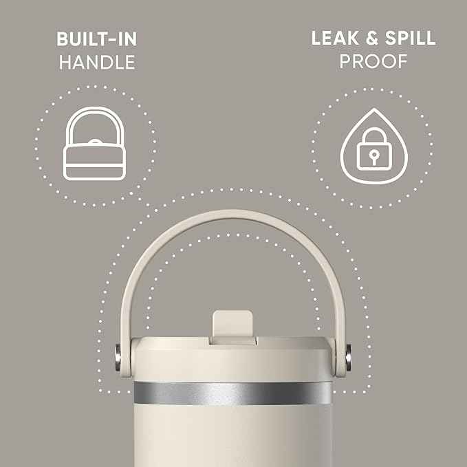 Hydrapeak Nomad 32 oz Tumbler with Handle and Straw Lid, Leakproof, Double Insulated, 32oz Cup Stainless Steel (Stone)