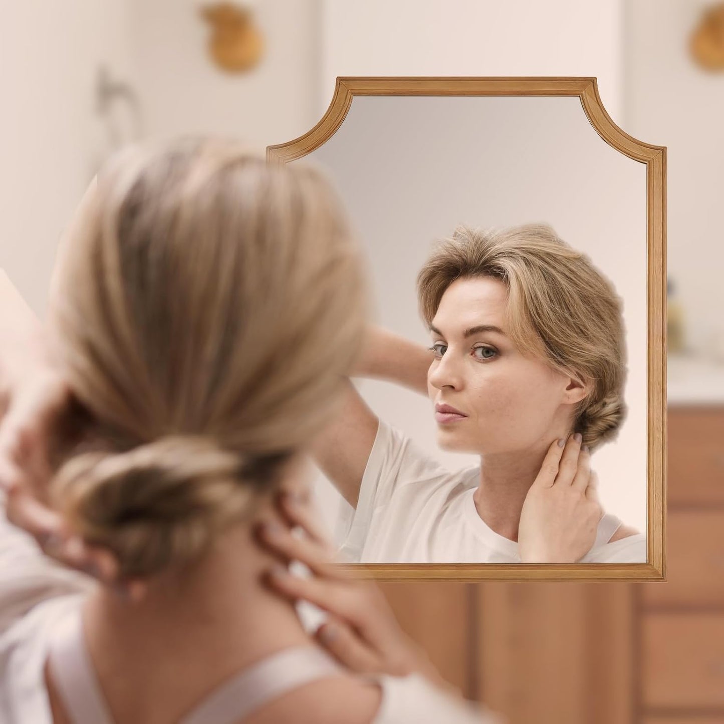 WallBeyond Scalloped Wood Mirror for Wall Decor 16x20 Inch Small Bathroom Vanity Rectangle Mirror for Hallway Bedroom Living Room(Natural)