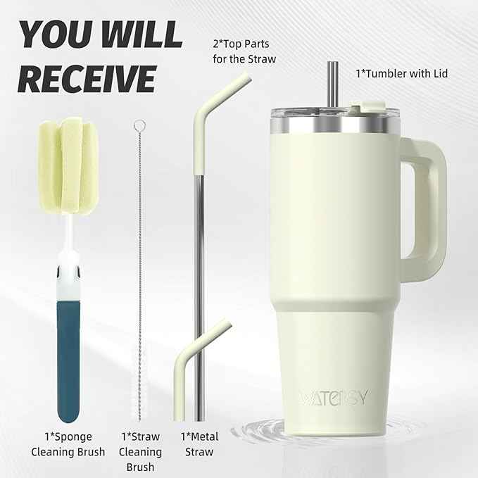 20 oz Tumbler with Handle,Tumbler with Lid and Straw,Double Wall Insulated Cup Stainless Steel Travel Mug(Cold for 34 Hours),Water Bottle for Iced Tea,Coffee,Cold Beverages(Cream White)