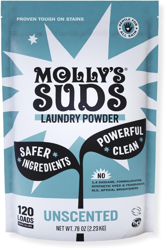 Molly's Suds Original Laundry Detergent Powder | Clean Laundry Detergent Powder for Sensitive Skin | Simple, Effective Ingredients, Stain Fighting | 120 Loads (Unscented)