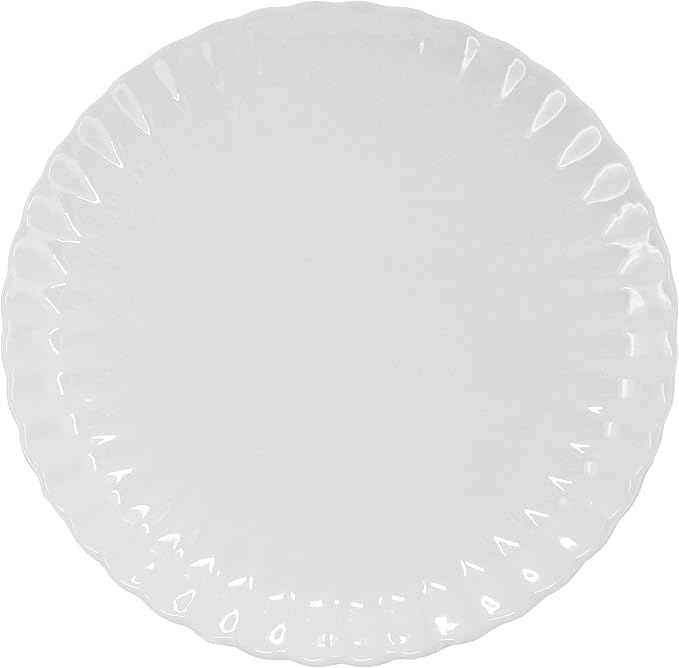 Elama Jane 16 Piece Scalloped Double Bowl Porcelain White Dinnerware Set, Serveware, Tableware, Bowls, Plate Set (Jane)