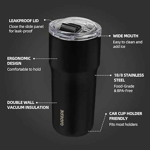 BJPKPK Insulated Tumbler with Lid,24oz Stainless Steel Tumbler,Double Wall Travel Coffee Mug Thermal cup,Keep Drinks Cold and Hot,Black