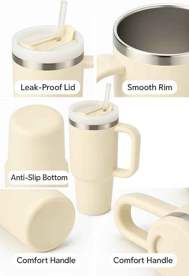 40 oz Tumbler with Handle and Straw | Insulated Stainless Steel Travel Mug with Leak Proof Lid | Cup Holder Friendly | BPA Free | Keeps Cold 12 Hours Hot 8 Hours