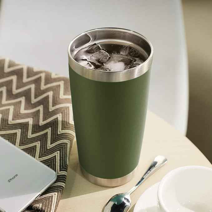 DOMICARE 20oz Stainless Steel Tumbler Bulk with Lid, Double Wall Vacuum Insulated Travel Mug, Powder Coated Coffee Cup, Army Green, 4 Pack