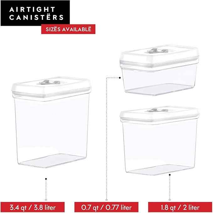 DWËLLZA KITCHEN Large Airtight Food Storage Containers with White Lids (3.8L, 0.8L) - Clear Plastic Bulk Food Pantry & Kitchen Storage Containers for Flour, Sugar 4 Pc BPA-Free, Keeps Fresh & Dry
