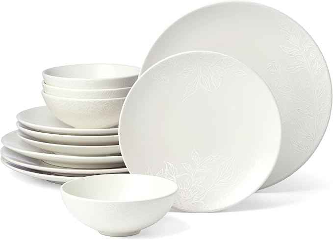 Oneida 897397 Roseto 12-Piece Dinnerware Set, White