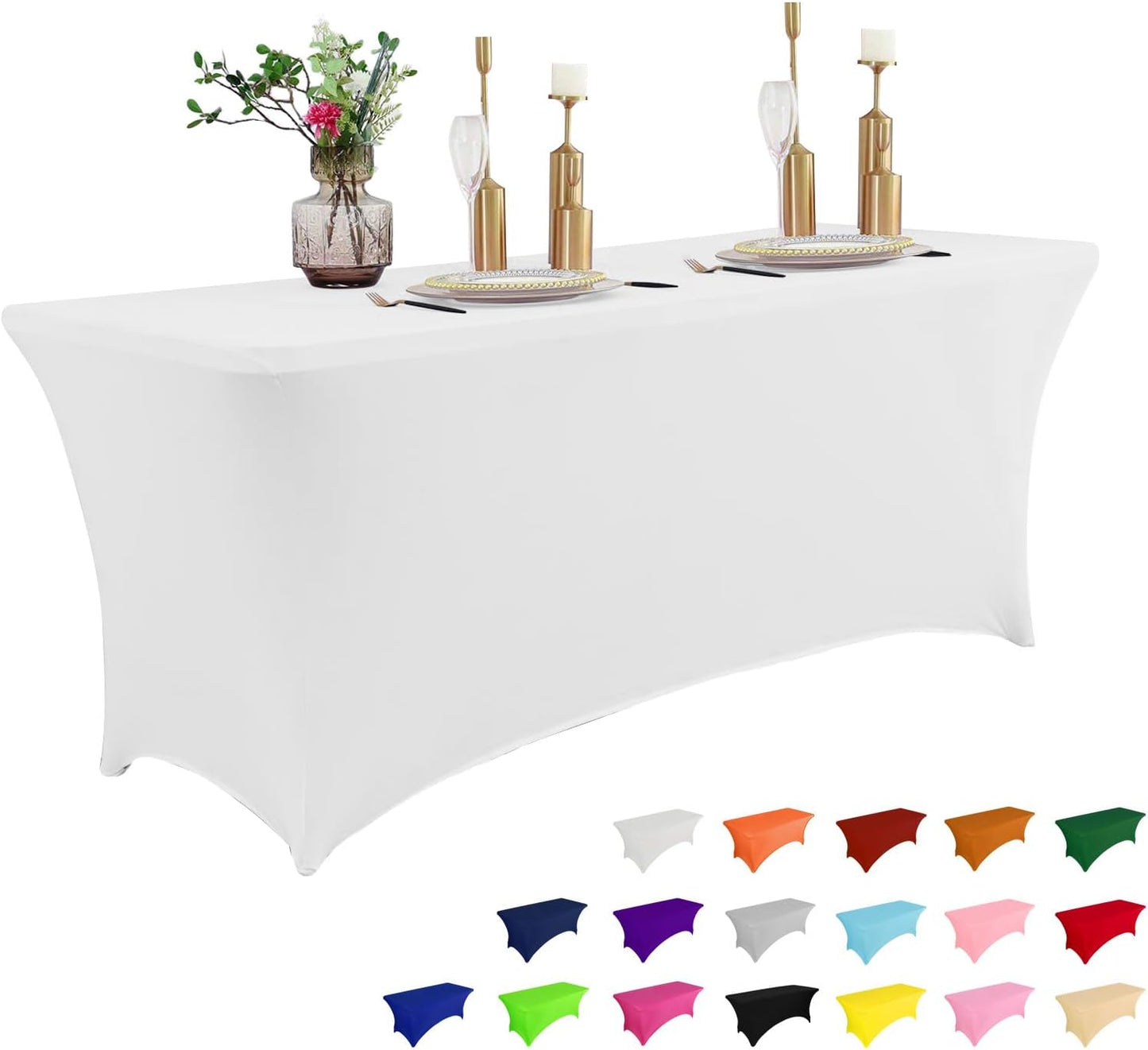 IVAPUPU 6FT Spring Table Cloth for Rectangular Fitted Events Stretch White Table Covers Washable Spandex Tablecloth Protector for Party, Wedding, Cocktail, Banquet, Festival