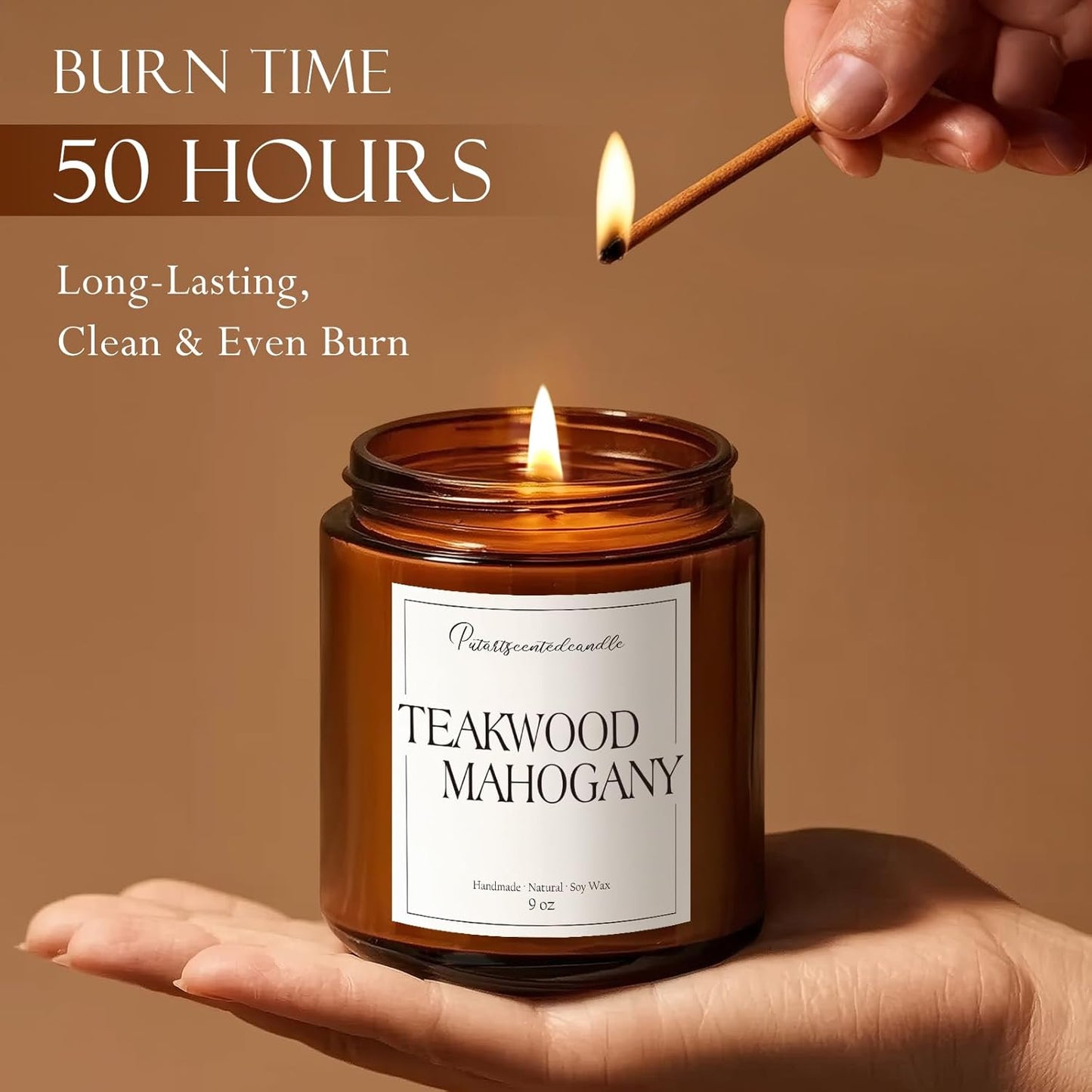 Mahogany & Teakwood Highly Scented Candles for Home, 9oz Natural Soy Aromatherapy Organic Candle with Essential Oil, Home Fragrance Stress Relief & Meditation Jar Candles Gifts for Men Women