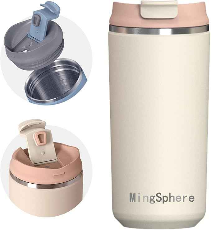 Travel Coffee Mug with Lid, 16 oz Insulated Tumbler, Leak Proof Stainless Steel Cup, for Hot Coffee, Iced Tea & Water, BPA Free, Car Cups Holder Friendly, Beige