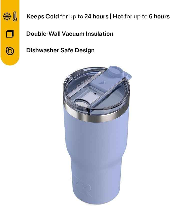 RTIC 30oz Essential Tumbler with Lid, Ceramic Lined, Insulated, Stainless Steel, Metal, Double Wall Vacuum-Insulation, Travel Cup for Iced Coffee, Tea, Hot and Cold Drink, Periwinkle