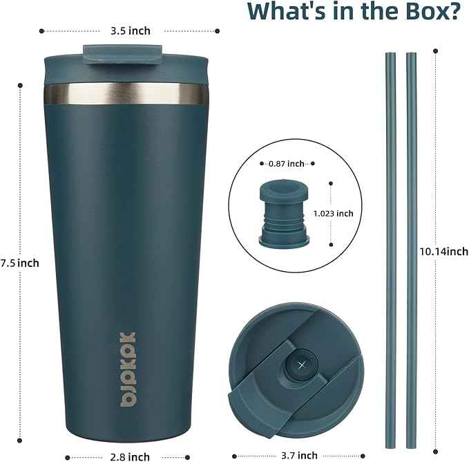 BJPKPK 22oz Stainless Steel Insulated Tumbler With lid And Straw Travel Coffee Thermal Tumblers Cup For Women And Men,Navy Blue