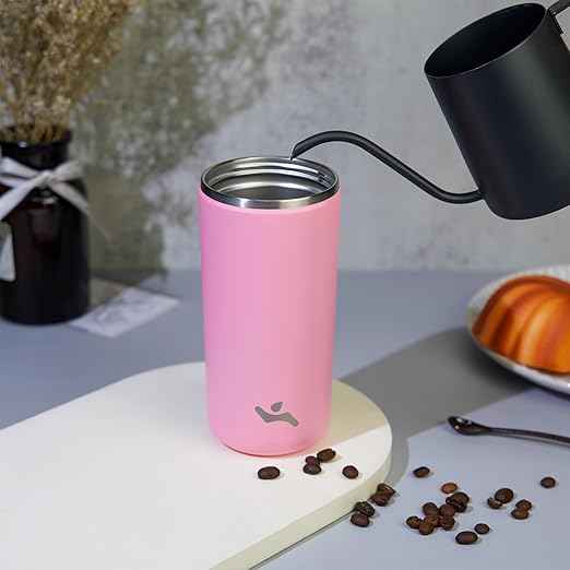 Konokyo Tumbler with Lid, 12 oz Travel Coffee Mug Double Wall Vacuum Stainless Steel Thermal Metal Cup Insulated Water Bottle,Pink