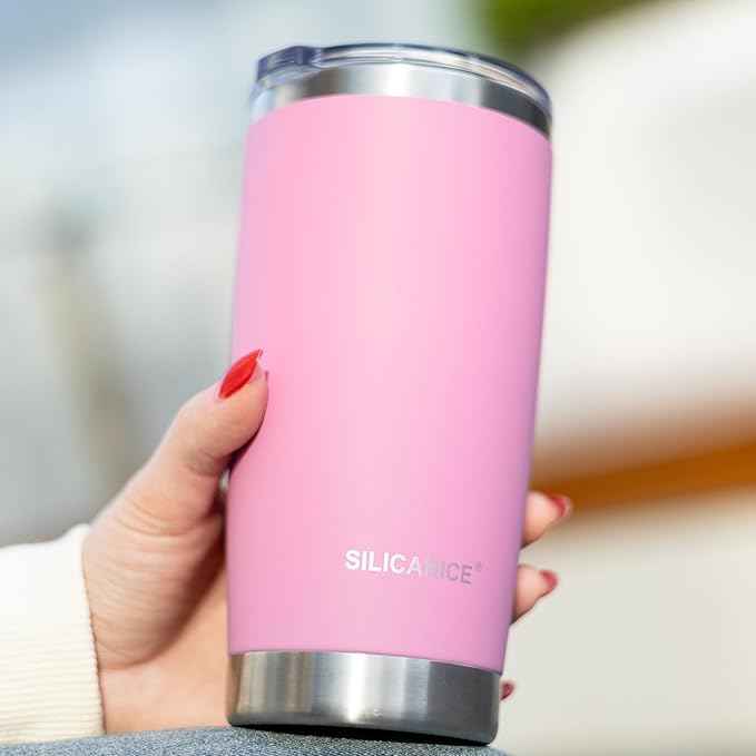 Coffee Tumbler 20 oz, Double Wall Stainless Steel Travel Coffee Mug with Removable Slider Lid, BPA Free, Car Cup Holder Compatible - Gym/Office/Travel/Home - Peony