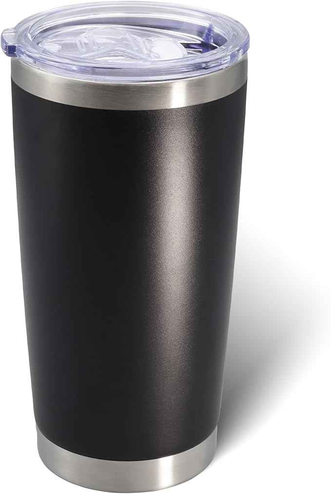 AIANJI 20oz Tumbler Bulk Stainless Steel Tumblers with Lid Vacuum Insulated Double Wall Travel Coffee Mug Powder Coated Tumbler Cup for Hot and Cold Drinks(Black, 1 pack)