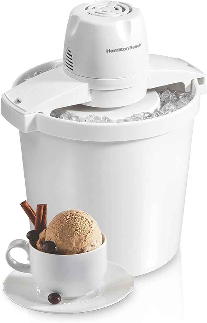 Hamilton Beach Electric Automatic Ice Cream Maker & Frozen Yogurt Machine, Makes Custard, Sorbet, Gelato and Sherbet, 4 Quart, White (68330N)