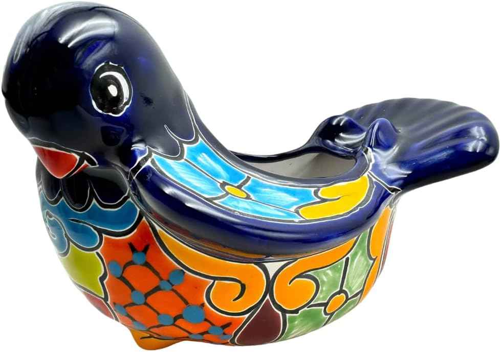 Talavera Dove Planter Bird Animal Flower Pot Cute Mexican Pottery Folk Art Multicolor Indoor Outdoor Handmade Hand Painted Home Decor 10.5" (Multi 4)