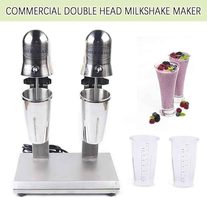 Electric Milkshake Maker, Ice Cream Mixer Machines, 110V Commercial Drink Smoothie Blender for Coffee Shops, Tea Stores to Making Fruit Tea, Coffee, Stirred Drinks (2 Head 650ml)