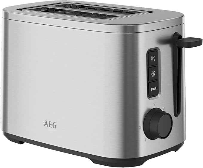 AEG T5-1-4ST Toaster Deli 5/7 Toaster Settings/Countdown Timer/Stop, Defrost, Warm-up Button/Auto Centering/Cool-Touch Case/Wide Slots/Crumb Tray/Stainless