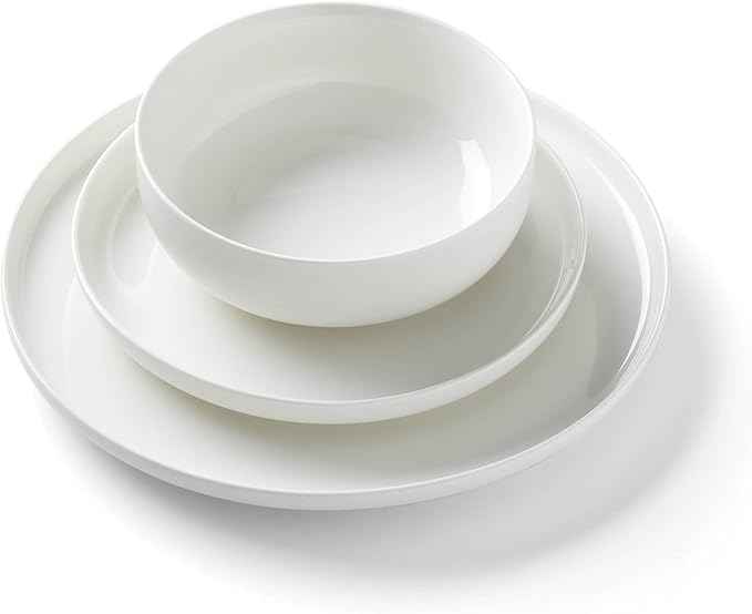 Oneida Dinnerware Set, 24 Seven White 24-Piece Dinnerware Set, Service For 8, Porcelain Material, Dishwasher And Microwave Safe, Bowls, Plates And Bowls, Dinner Dishes, Plates, Home (White, 24 Piece)