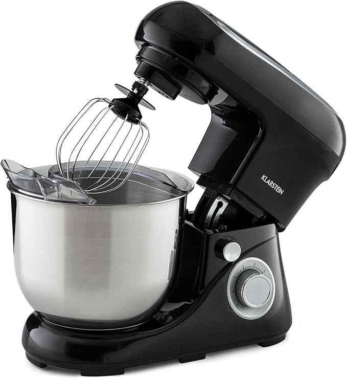 Klarstein Bella Pico 2G Kitchen Maker Food Processor Mixer with Kneading, 6 Power Levels with Pulse Function, Planetary Stirring System, 5L Stainless Steel Bowl, 3-Piece, 1300 W / 1.7 PS, Black