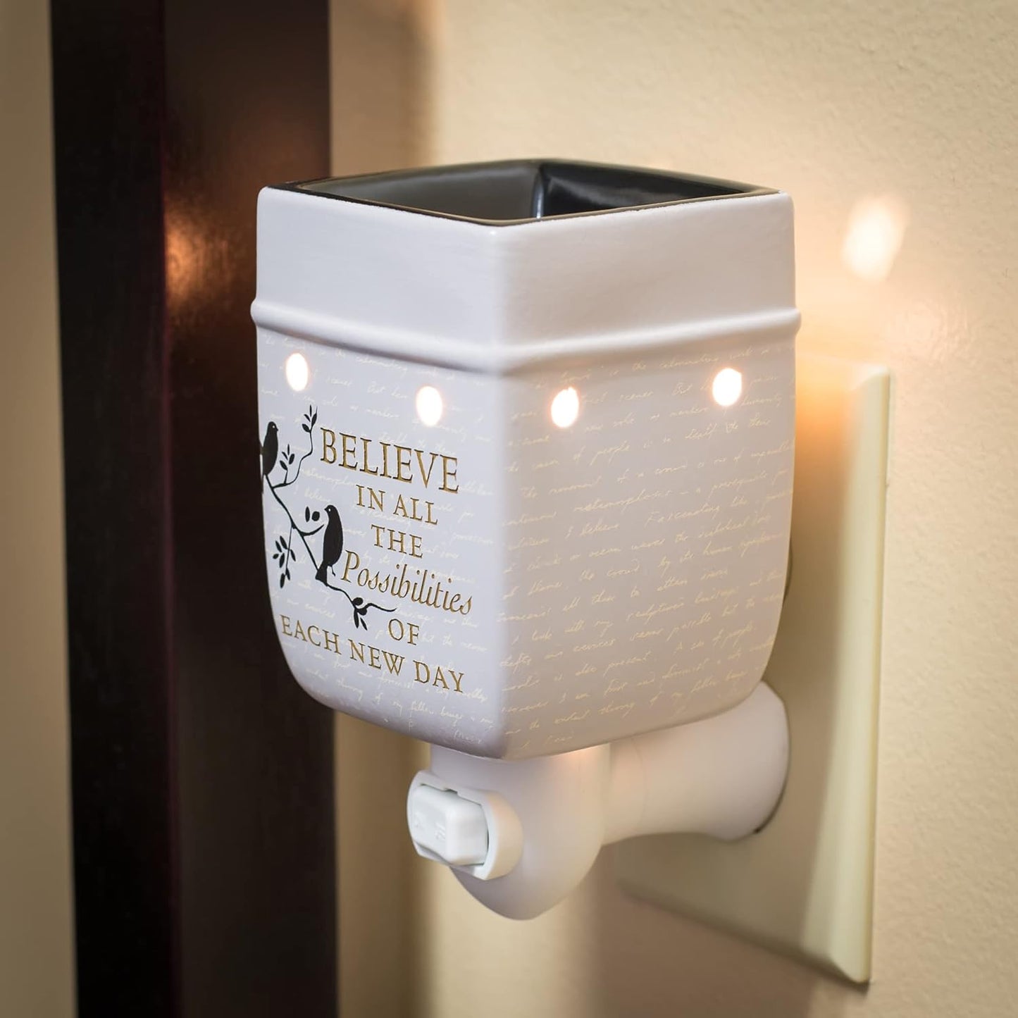 Elanze Designs Birds on a Tree Believe Grey Ceramic Stoneware Electric Plug-in Outlet Wax and Oil Warmer