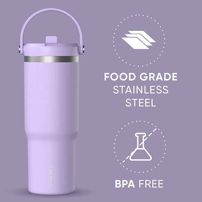 Hydrapeak Nomad 32 oz Tumbler with Handle and Straw Lid, Leakproof, Double Insulated, 32oz Cup Stainless Steel (Lavender) | with Handle, and Straw Lid, Leakproof, Double Insulated, 32oz Cup