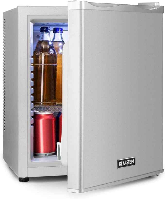Klarstein Happy Hour – Mini bar, réfrigérateur à boissons, Compression, température de refroidissement : 5-15 °C, classe d'efficacité énergétique A, silencieux : 0 dB, lumière LED, 25 L, Argent