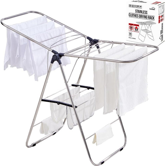 TRES BELLE 25NEW Stainless Steel Clothes Drying Rack(M)–Foldable,Lightweight,No-Slip Rods,Made in Korea,Indoor & Outdoor Use,Rust-Resistant,Towels,Underwear,Baby Clothes Drying–M Sizes