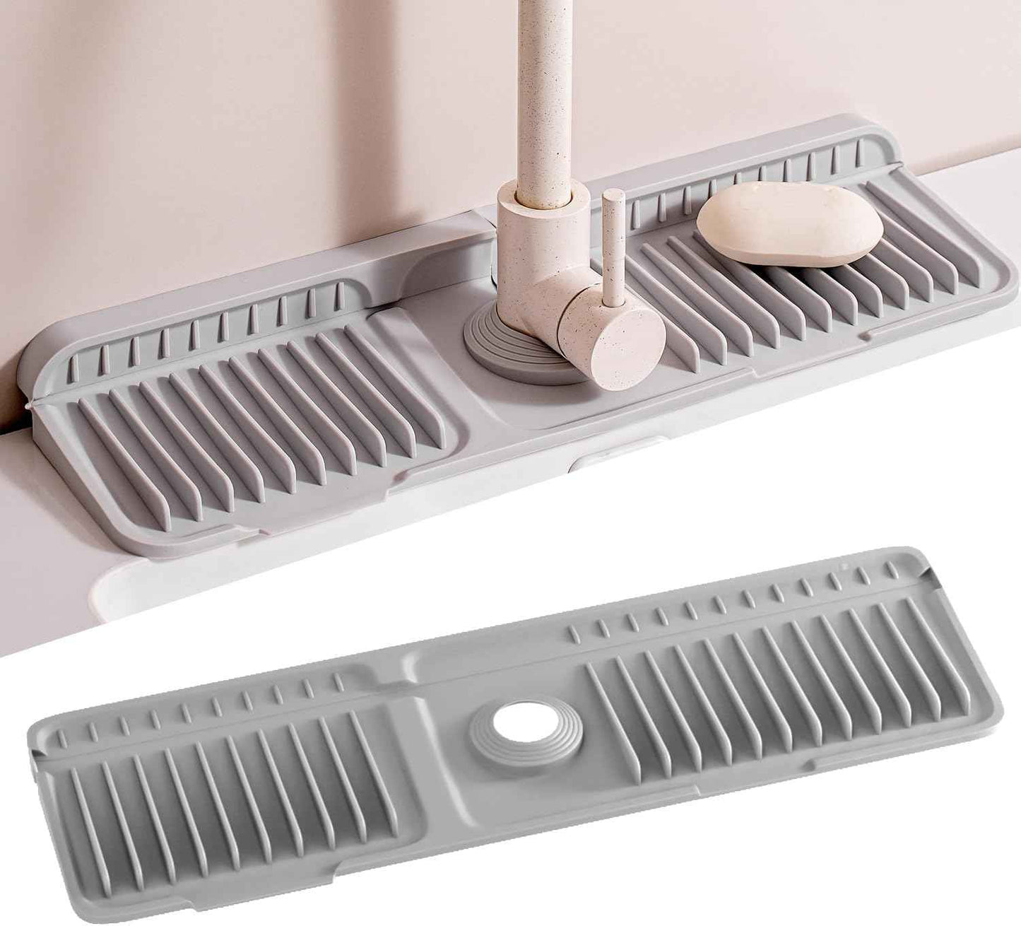 Faucet Mat for Kitchen Sink, 2025 New Silicone Sink Splash Guard, 7°Slope Fast Self-draining, Fast Drying Tidy Faucet Mat Splash Guard
