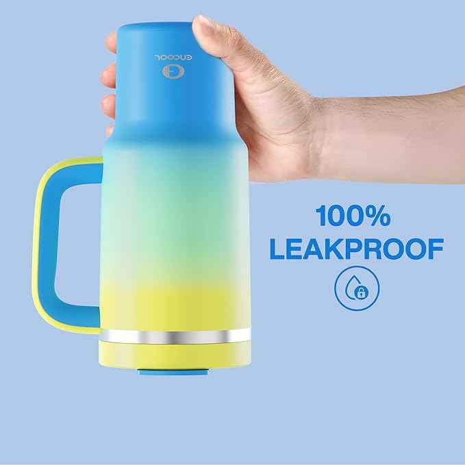 ENCOOL 32 oz Tumbler with Handle and Straw: Stainless Steel Insulated Tumbler Keeps Cold for 24 Hours, Leakproof Travel Cup Fits in Cup Holder and BPA-Free, Soft Lagoon