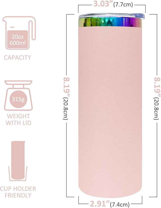 20 oz Skinny Tumblers Stainless Steel Tumbler with Lid and Straw Double Wall Vacuum Insulated Coffee Mug 20oz Powder Coated Cup for Hot and Cold Drinks(Color Mix B,4 pack)
