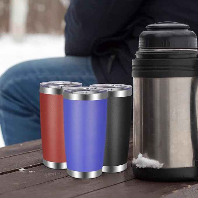 VEGOND 20oz Tumbler with Lid and Straw Stainless Steel Tumbler Cup Bulk Vacuum Insulated Double Wall Travel Coffee Mug Powder Coated Coffee Cup, Blue, 12 Pack