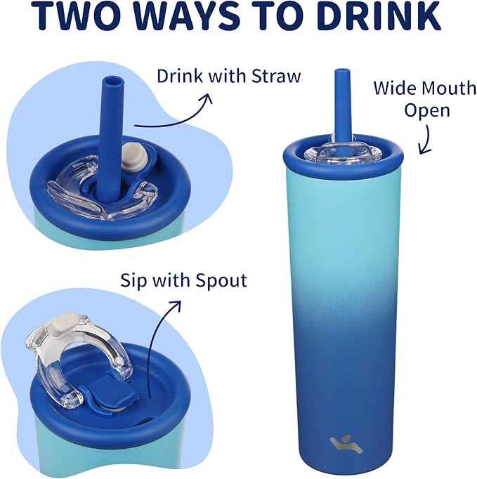 Konokyo 25oz Insulated Tumbler with Lid and Straw, Reusable Iced Coffee Cup with Lid, Travel Coffee Mug, BPA-Free, Leak-Proof and Durable, Sky
