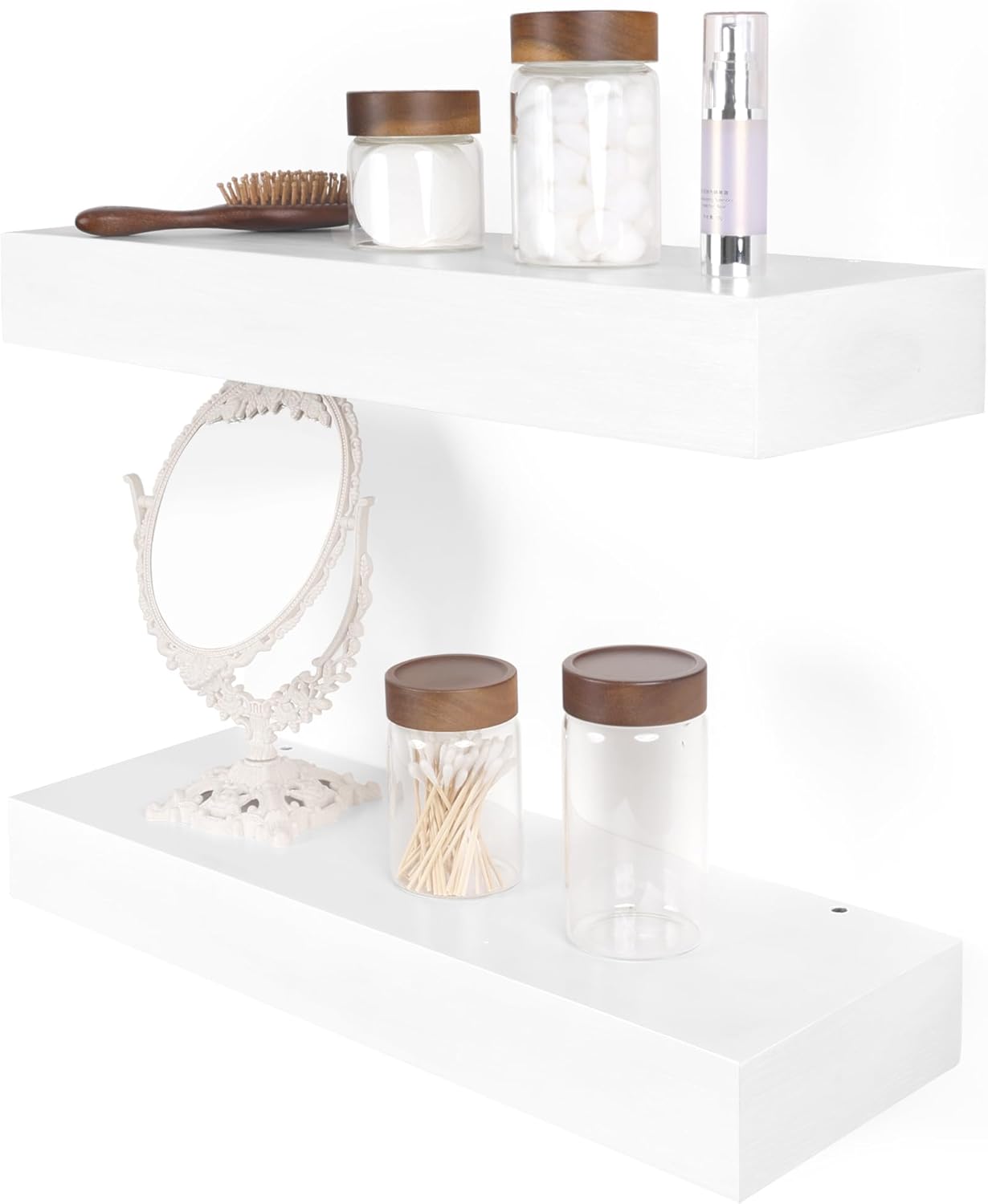 Floating Shelves 3 inch Thick for Wall Set of 2,Solid Pine Wood Wall Mount Shelf for Kitchen Living Room Bedroom Bathroom,8" D x 24" L x 3" H-White