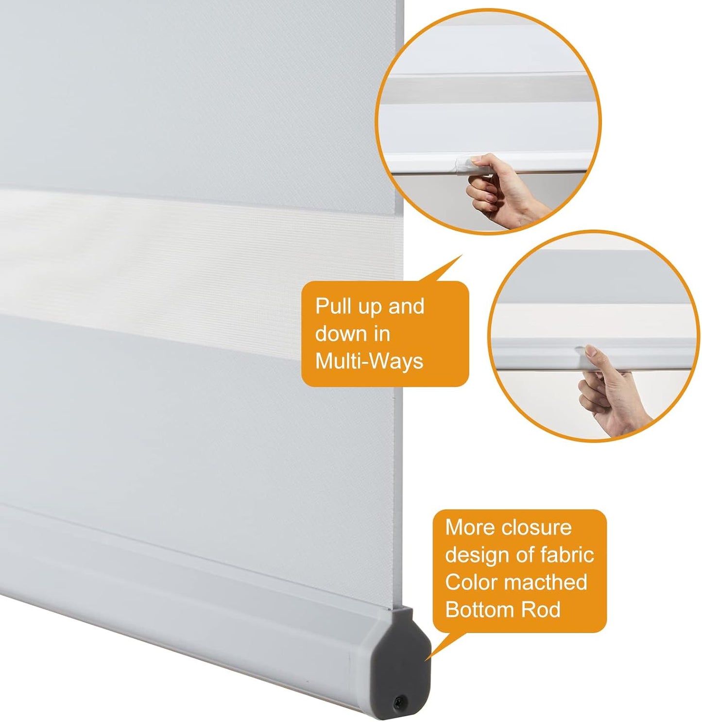 Persilux Cordless Zebra Blinds for Windows (58" W X 64" H, White) Free-Stop Roller Windows Shades Dual Layer Light Control for Day and Night, Light Filtering Sheer Shades for Home, Easy to Install