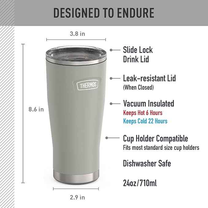 THERMOS ICON SERIES, Stainless Steel Tumbler with Slide Lock, 24 Ounce, River Rock