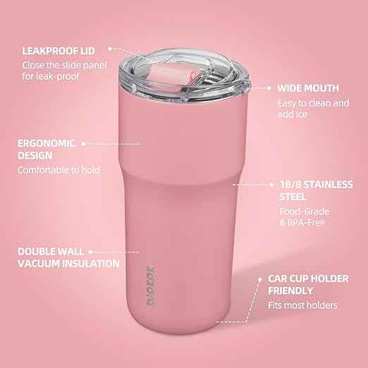 BJPKPK Insulated Tumbler,20oz Stainless Steel Tumbler with lid,Double Wall Travel Coffee Mug Thermal Cup,Keep Drinks Cold and Hot,Pink