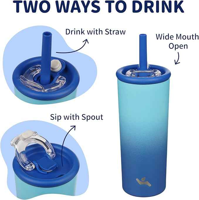 Konokyo 20oz Insulated Tumbler with Lid and Straw, Reusable Iced Coffee Cup with Lid, Travel Coffee Mug, BPA-Free, Leak-Proof and Durable, Sky