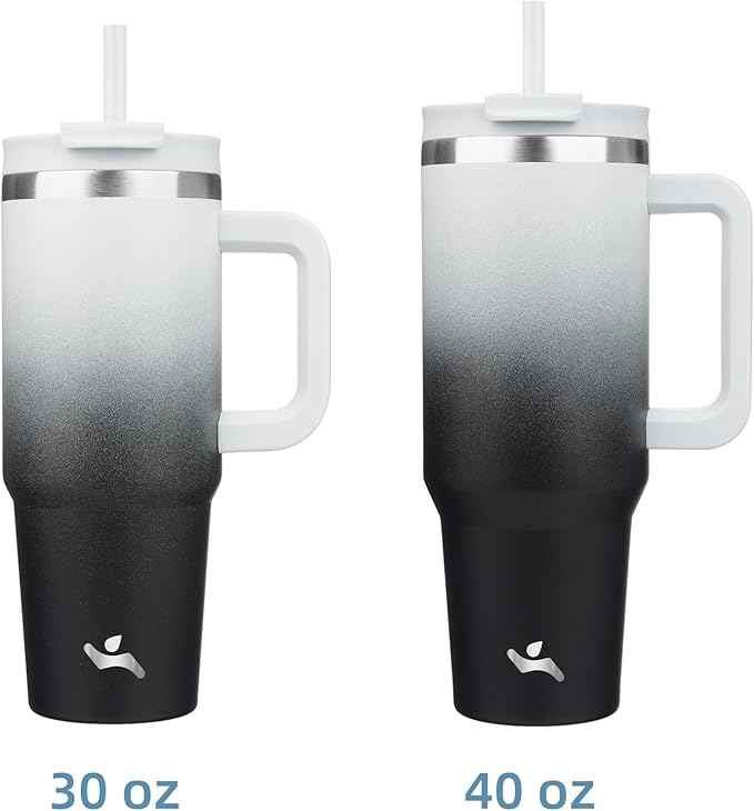 Konokyo 30 oz Tumbler with Handle and 2 Straws,2 in 1 Lid Insulated Water Bottle Stainless Steel Travel Coffee Mug,Day Night