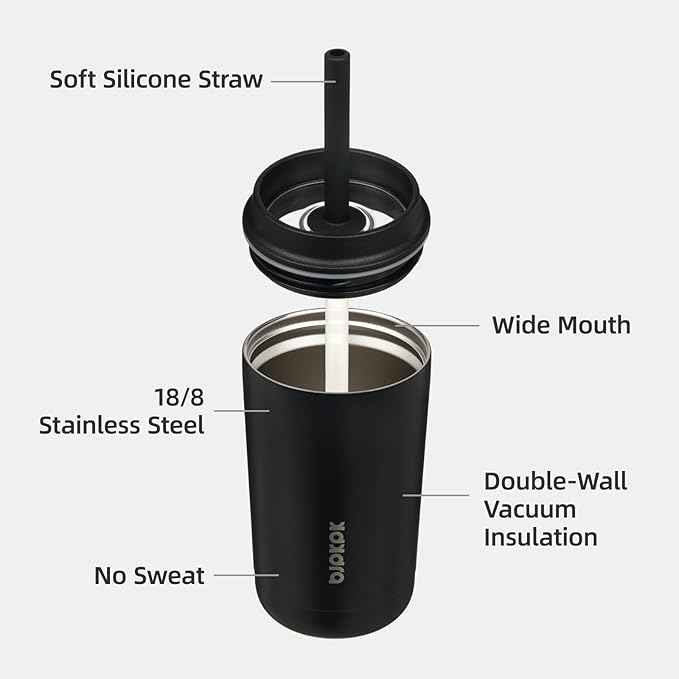 BJPKPK Insulated Tumbler with Lid and Straw,12 oz Stainless Steel Travel Coffee Mug,Spill Proof Thermal Cup,Keep Drinks Cold and Hot,Black