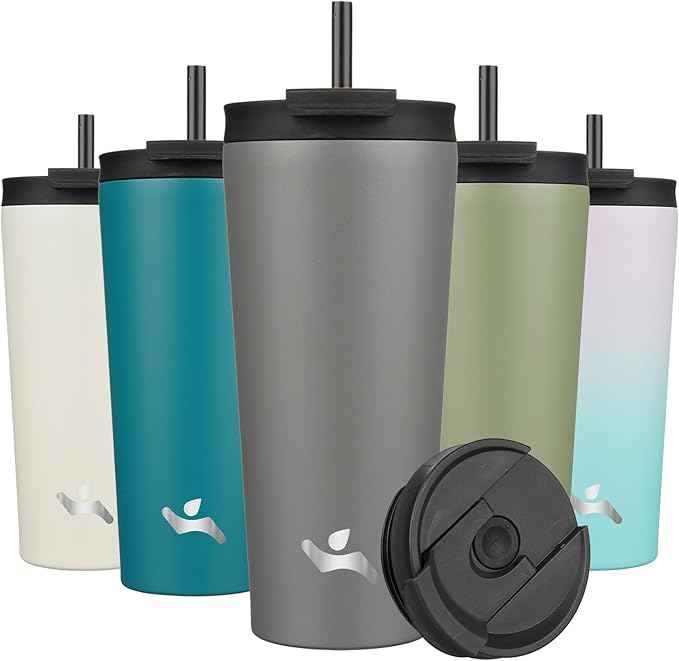 Konokyo 22 OZ Insulated Tumbler with Lid and 2 Straws Stainless Steel Water Bottle Vacuum Travel Mug Coffee Cup,Gray