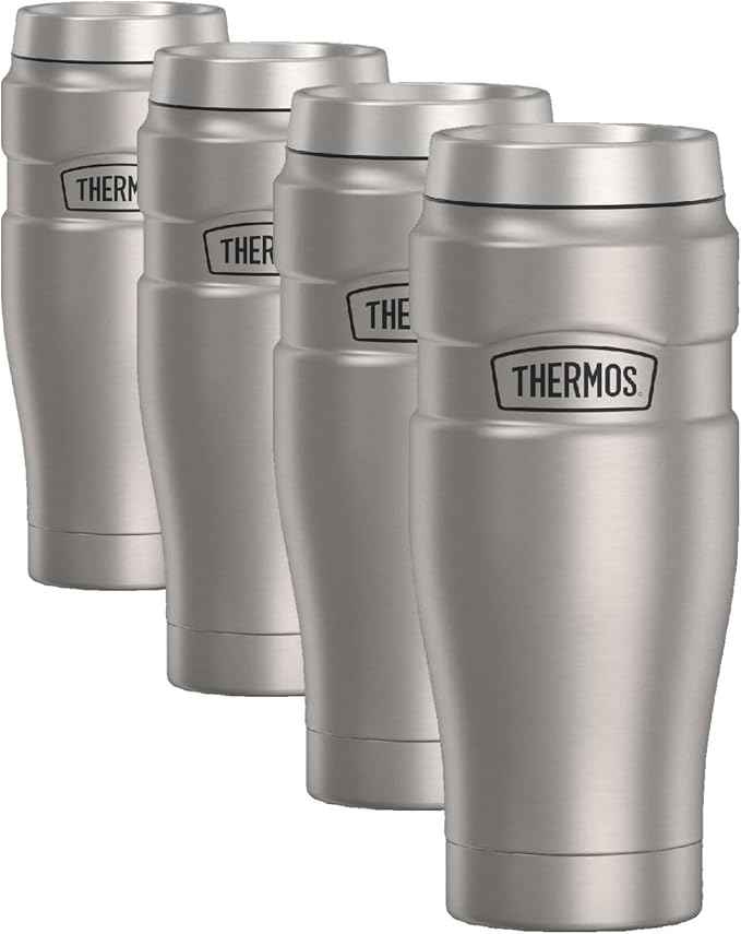 THERMOS Stainless King Travel Tumbler, 16 Ounce, Vacuum-Insulated | Matte Steel | Pack of 4