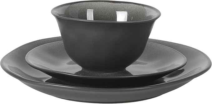 Gibson Elite Port Barton Plates and Bowls Sets, 12-Piece Stoneware Dinnerware Sets, Reactive Glaze Dish Set - Black