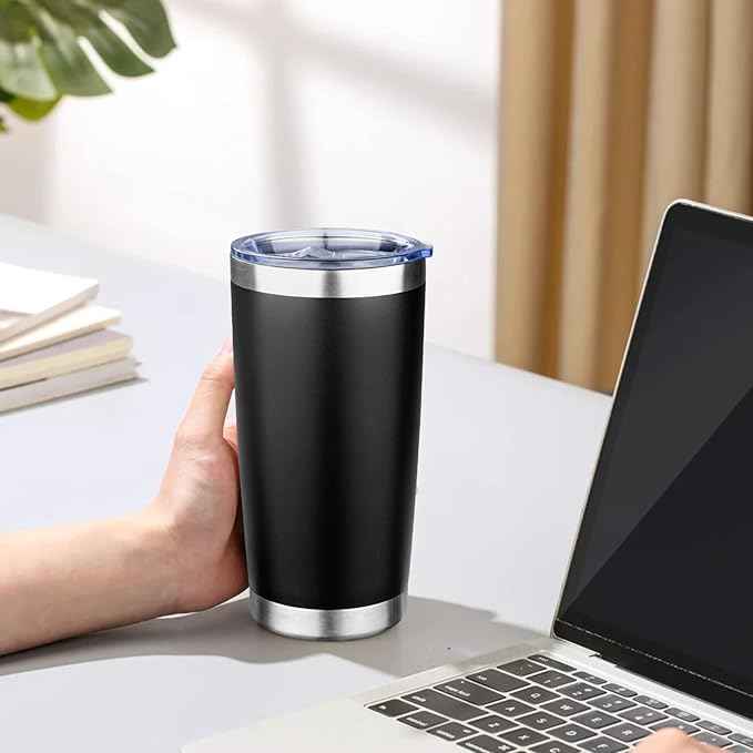 20oz Tumbler with Lid Double Wall Vacuum Insulated Travel Coffee Mug Stainless Steel Thermal Cup Powder Coated Sturdy Coffee Tumbler Bulk for Hot and Cold Beverages (Multicolor-2,6)
