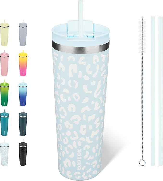 BJPKPK 30oz Tumbler With lid And Straw Stainless Steel Travel Coffee Mug Insulated Tumblers Cups,Light Blue Leopard
